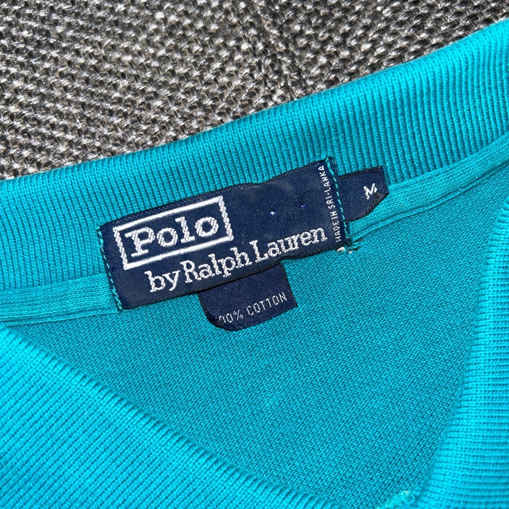 90s Polo Ralph Lauren Men's Teal Polo Shirt - Picture 4 of 5
